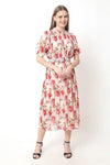 Pleated Pink Floral Dress - Navvi.in