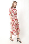 Pleated Pink Floral Dress - Navvi.in