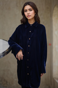 Blue Ice Velvet Kurta Set Winter wear