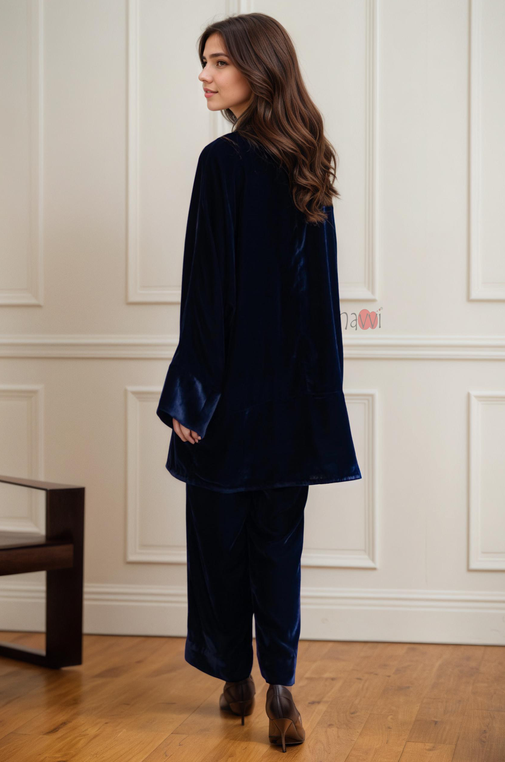 Blue Ice Velvet Kurta Set Winter wear