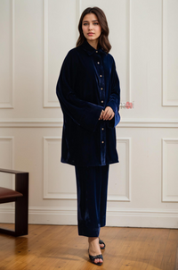 Blue Ice Velvet Kurta Set Winter wear