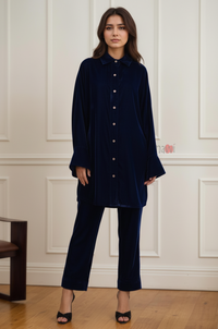 Blue Ice Velvet Kurta Set Winter wear