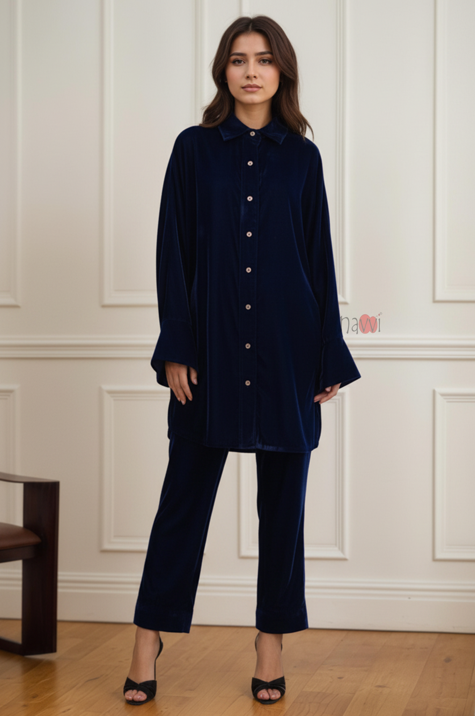 Blue Ice Velvet Kurta Set Winter wear