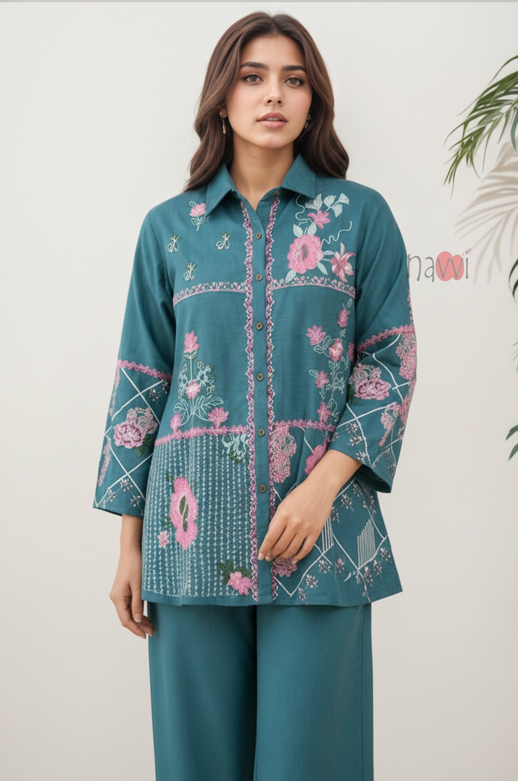 Teal Blossom Printed Co-Ord Set