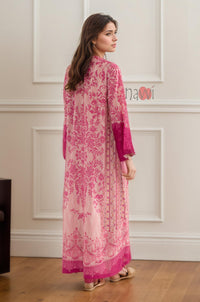 Rosewood Damask Long Dress With Statement Sleeves