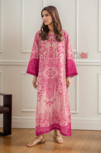 Rosewood Damask Long Dress With Statement Sleeves