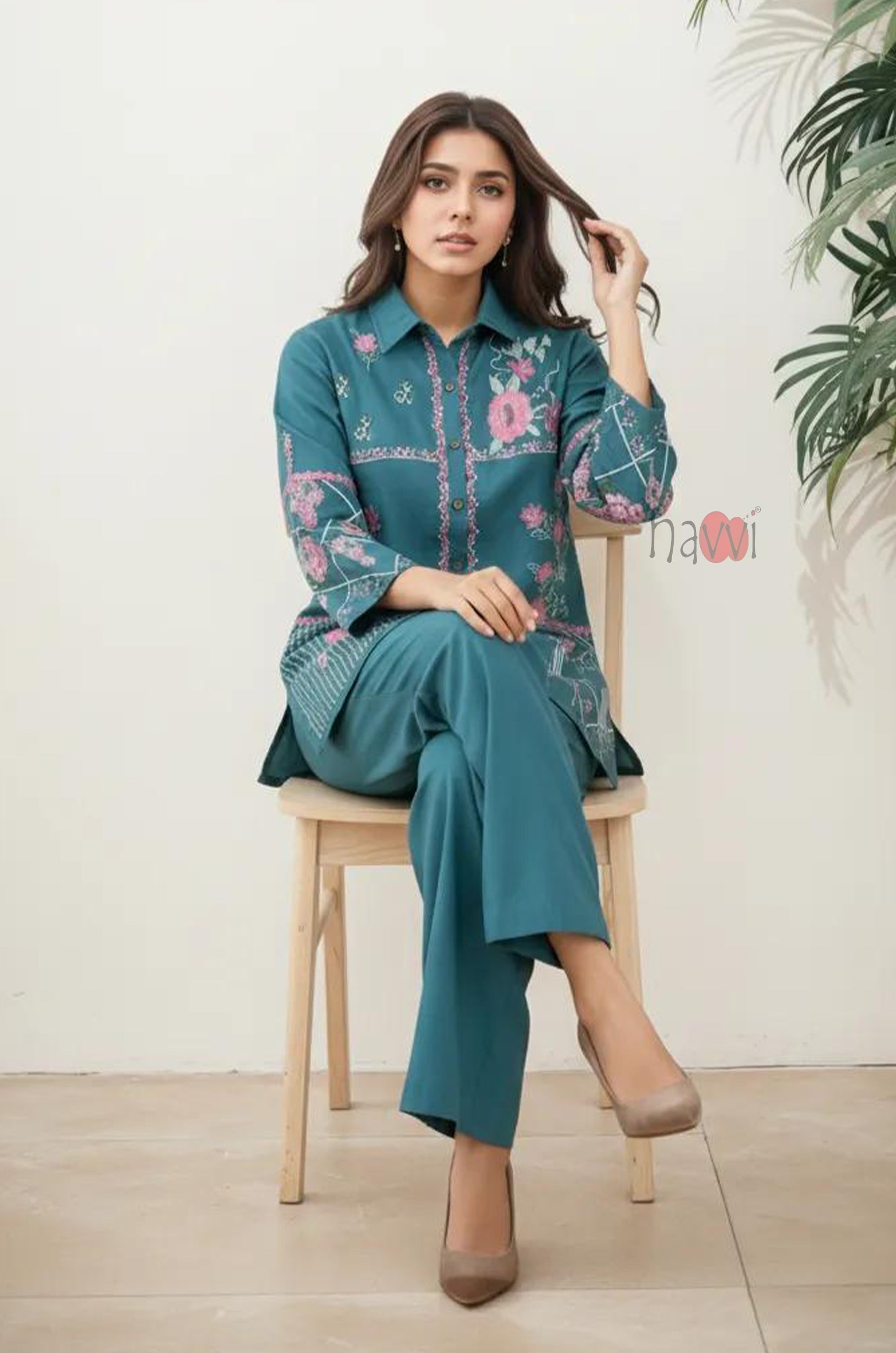 Teal Blossom Printed Co-Ord Set