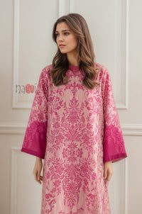 Rosewood Damask Long Dress With Statement Sleeves
