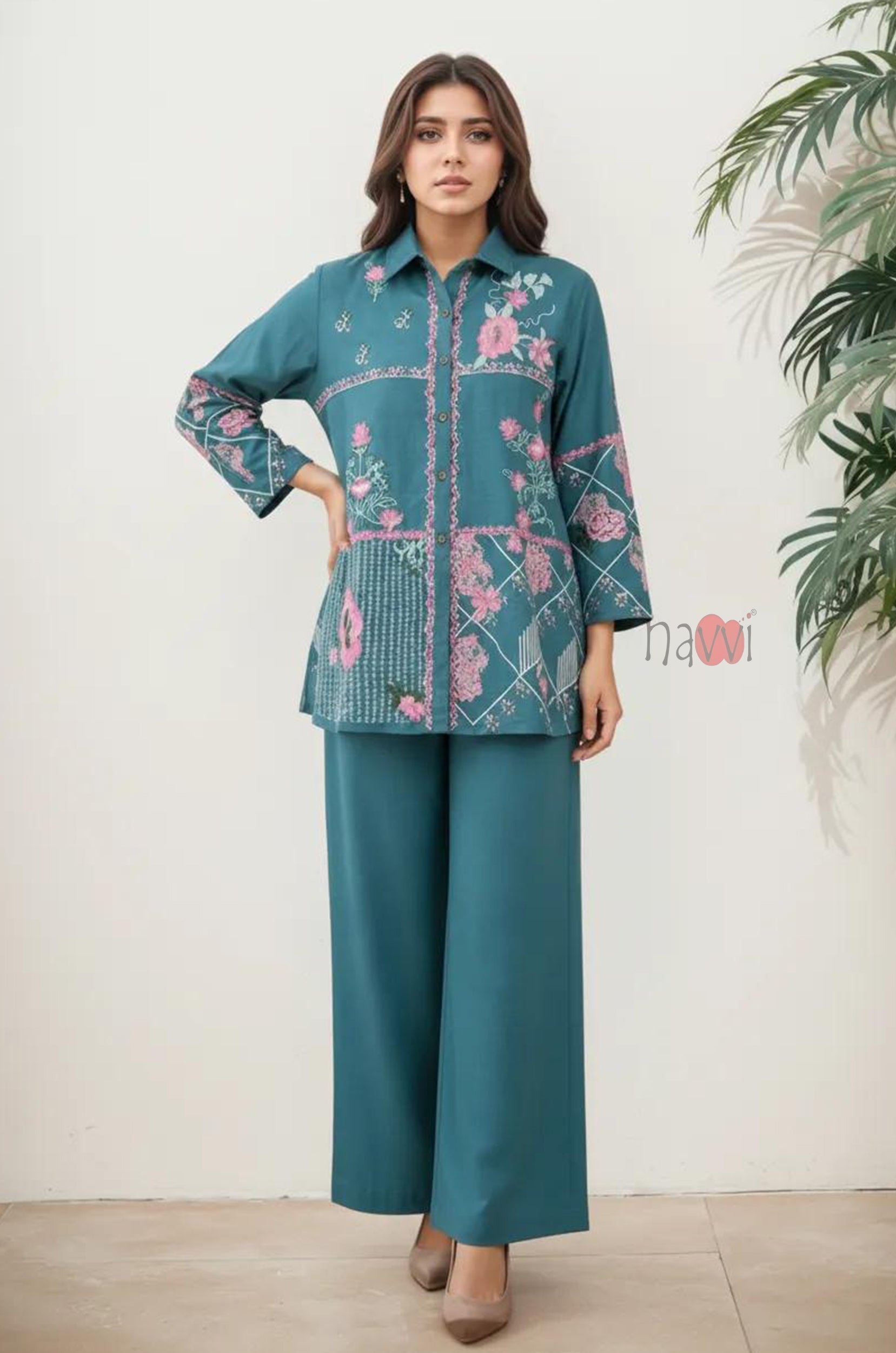 Teal Blossom Printed Co-Ord Set
