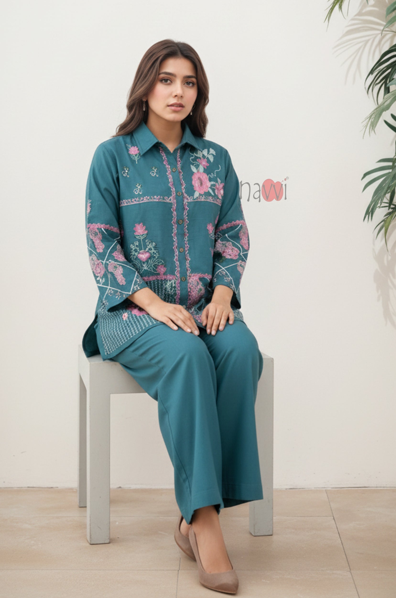 Teal Blossom Printed Co-Ord Set