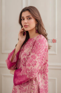 Rosewood Damask Long Dress With Statement Sleeves