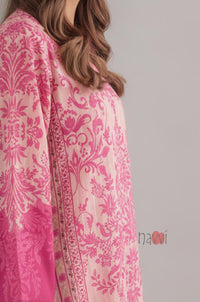 Rosewood Damask Long Dress With Statement Sleeves