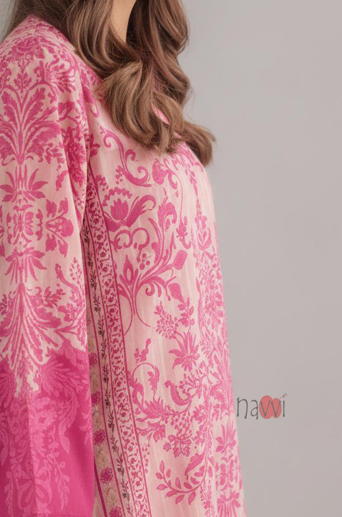 Rosewood Damask Long Dress With Statement Sleeves