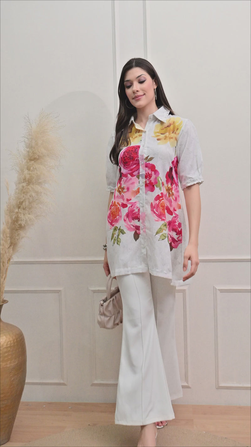 Petal Glow White Shirt in Pure Cotton Mulmul