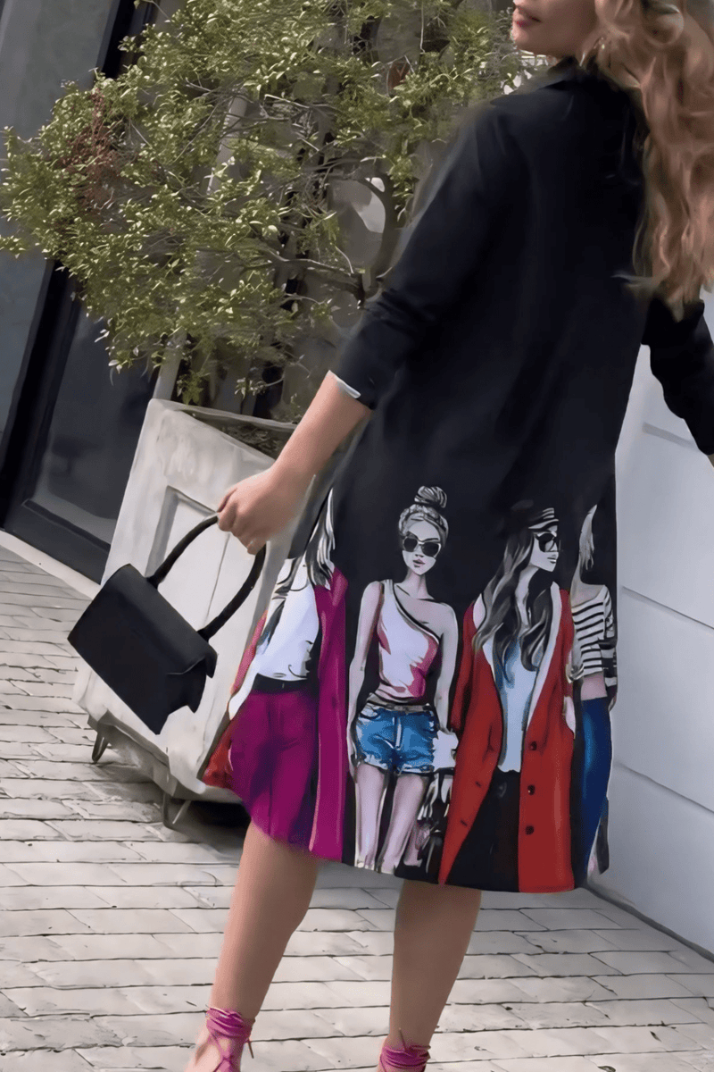 Printed Black Short Dress - Navvi.in