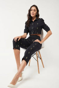Printed Crop Top With Pant Set - Navvi.in