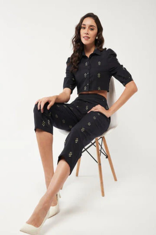 Printed Crop Top With Pant Set - Navvi.in