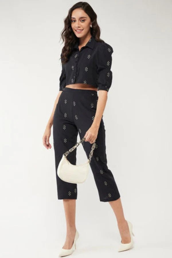 Printed Crop Top With Pant Set - Navvi.in