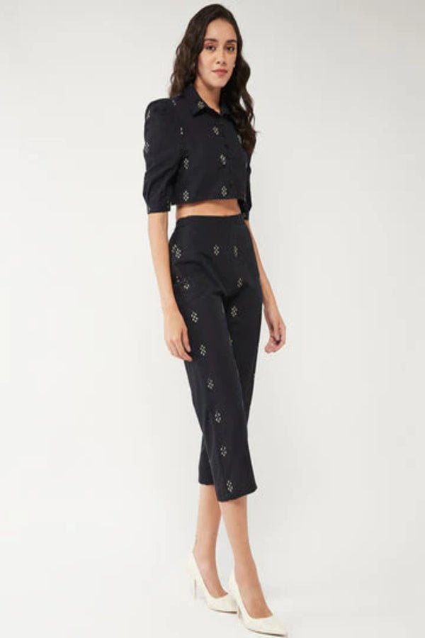 Printed Crop Top With Pant Set - Navvi.in