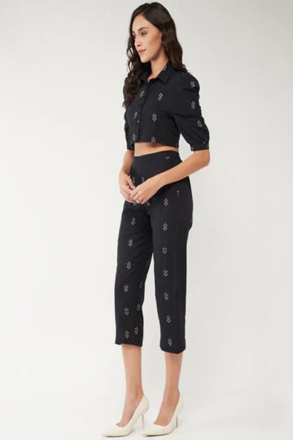 Printed Crop Top With Pant Set - Navvi.in
