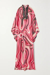 Printed Long Kaftan with Sequence Neck - Navvi.in