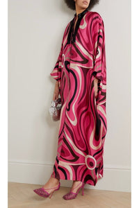 Printed Long Kaftan with Sequence Neck - Navvi.in
