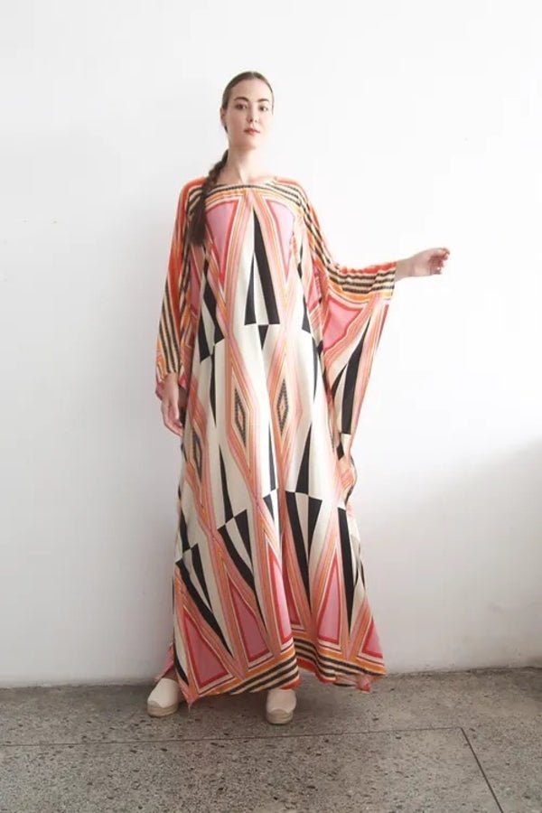 Printed Multicolour Long Kaftan Dress - Navvi.in