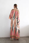 Printed Multicolour Long Kaftan Dress - Navvi.in