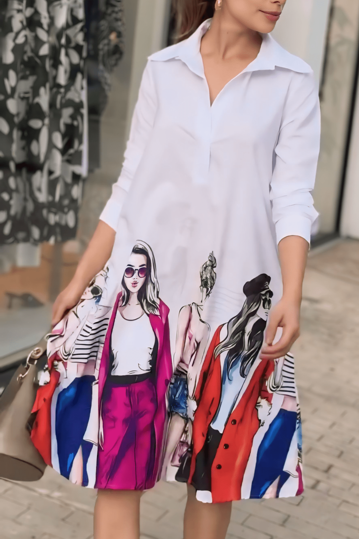 Printed White Short Dress - Navvi.in