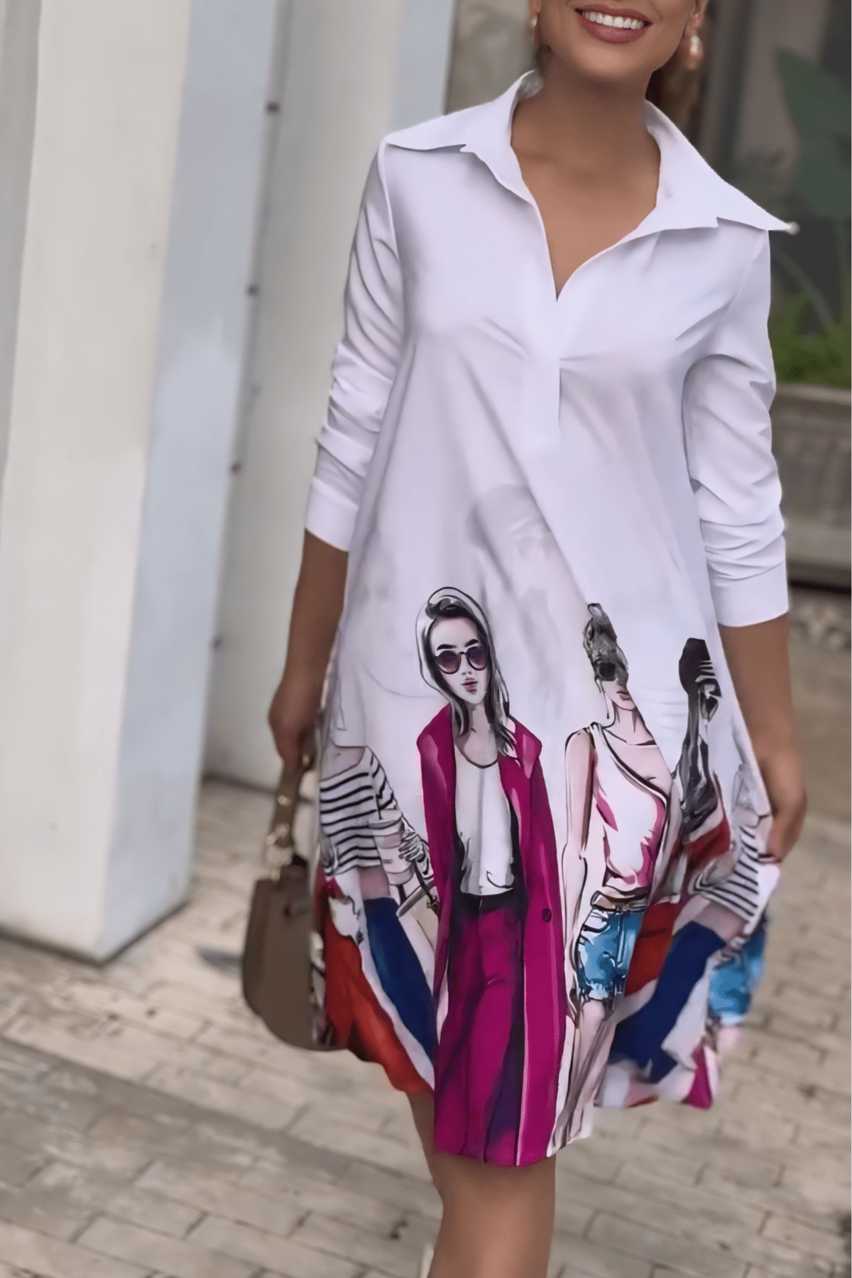 Printed White Short Dress - Navvi.in