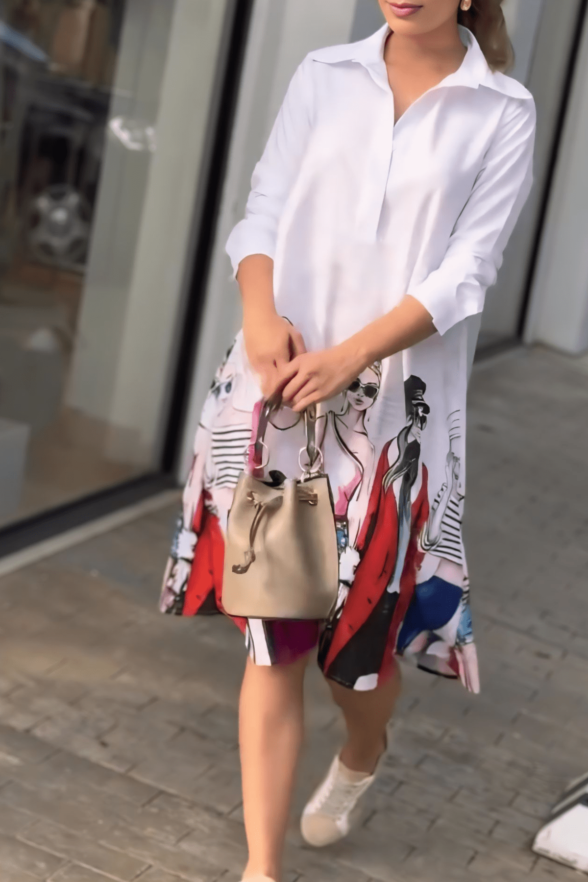 Printed White Short Dress - Navvi.in