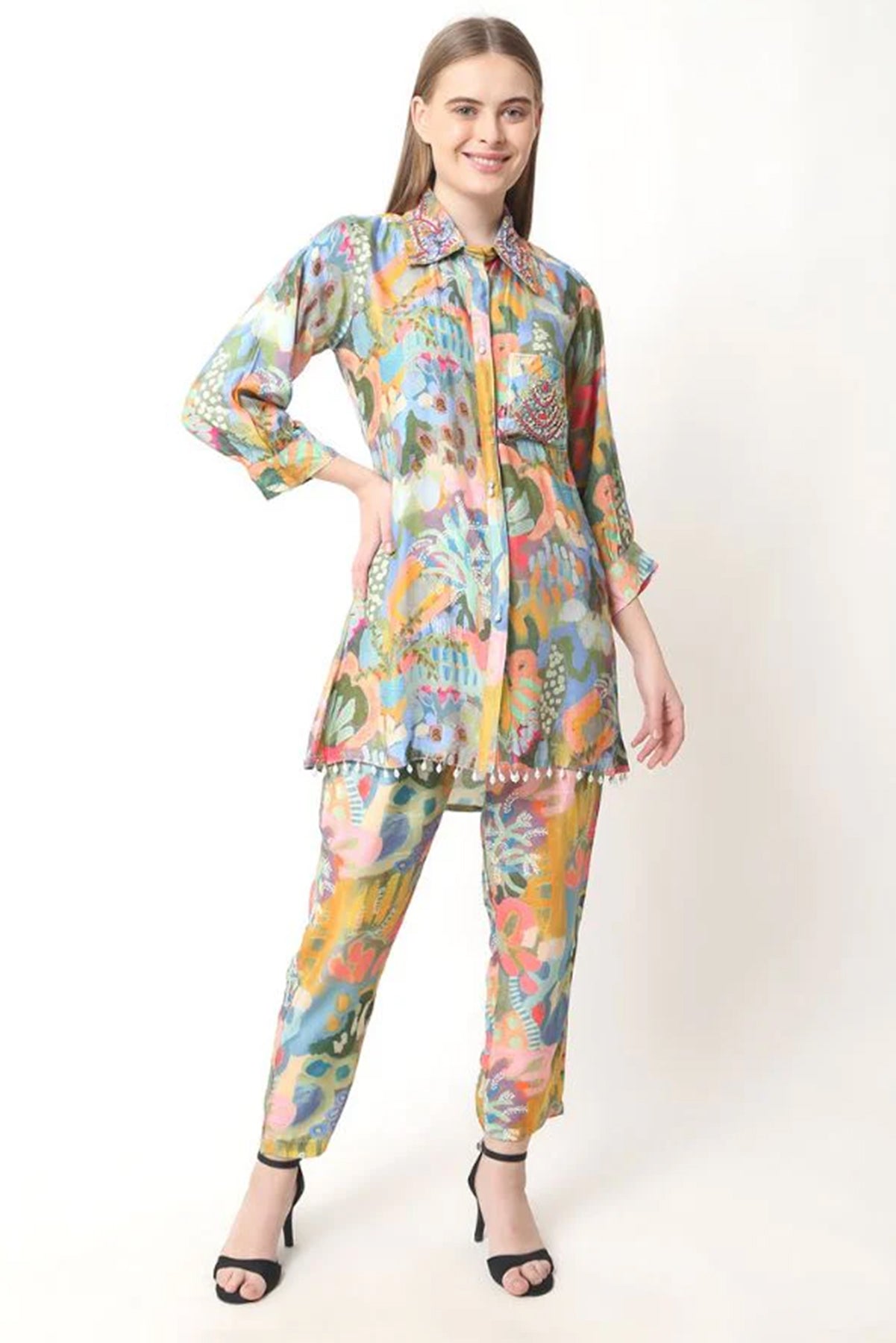 Pure Muslin Embellished Co - ord Set - Navvi.in