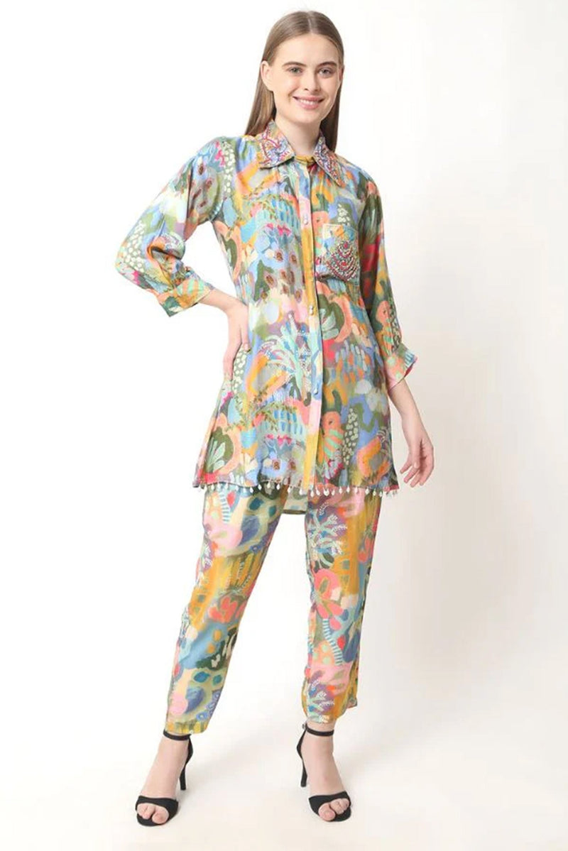 Pure Muslin Embellished Co - ord Set - Navvi.in