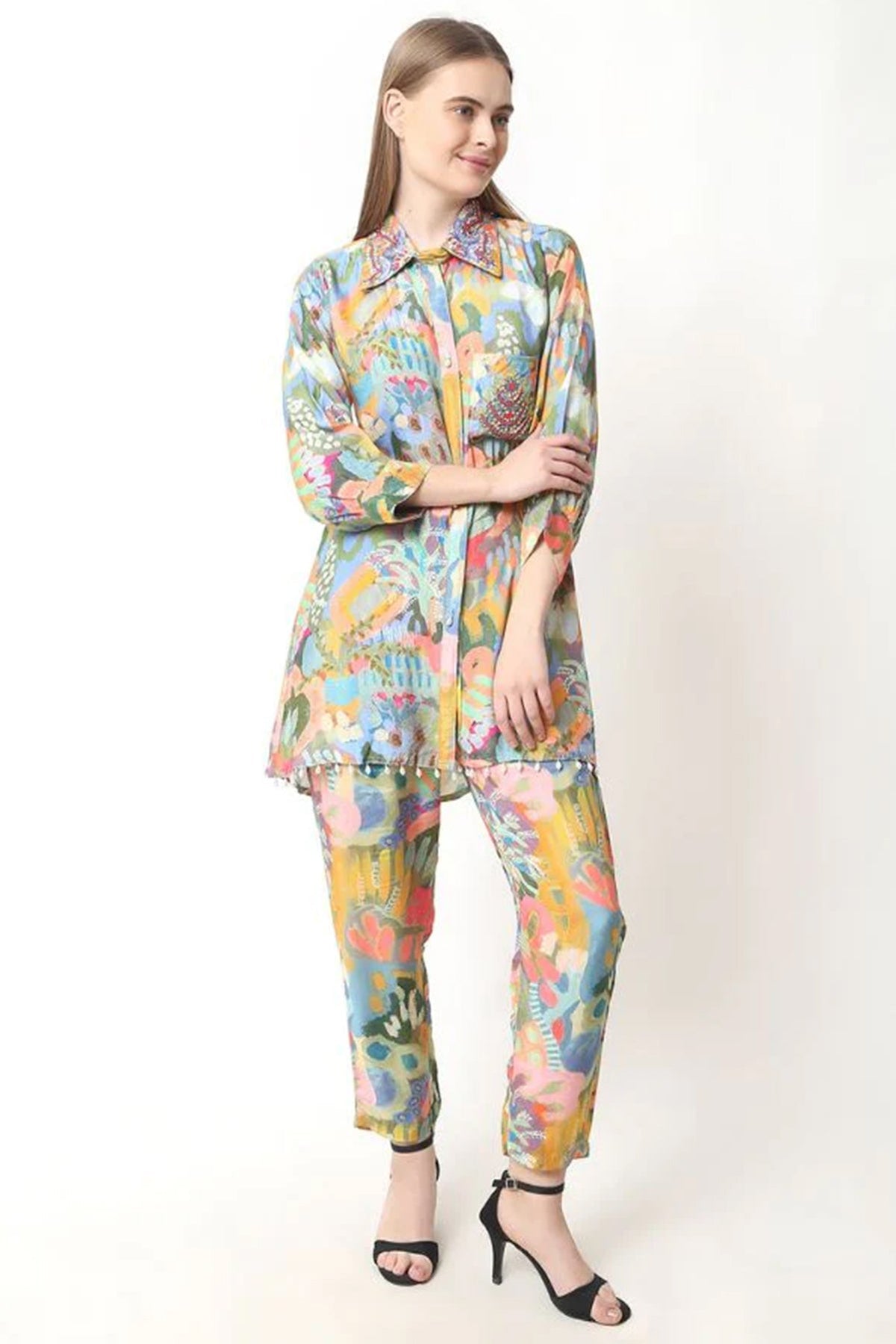 Pure Muslin Embellished Co - ord Set - Navvi.in