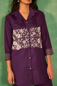 Purple Embroidery Co - Ord Set With Parallel Pants - Navvi.in