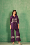 Purple Embroidery Co - Ord Set With Parallel Pants - Navvi.in