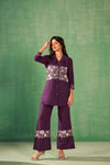 Purple Embroidery Co - Ord Set With Parallel Pants - Navvi.in