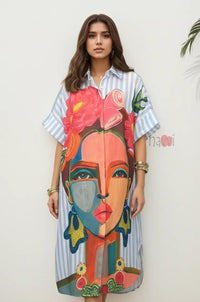 Contemporary Art Print Casual Shirt Dress