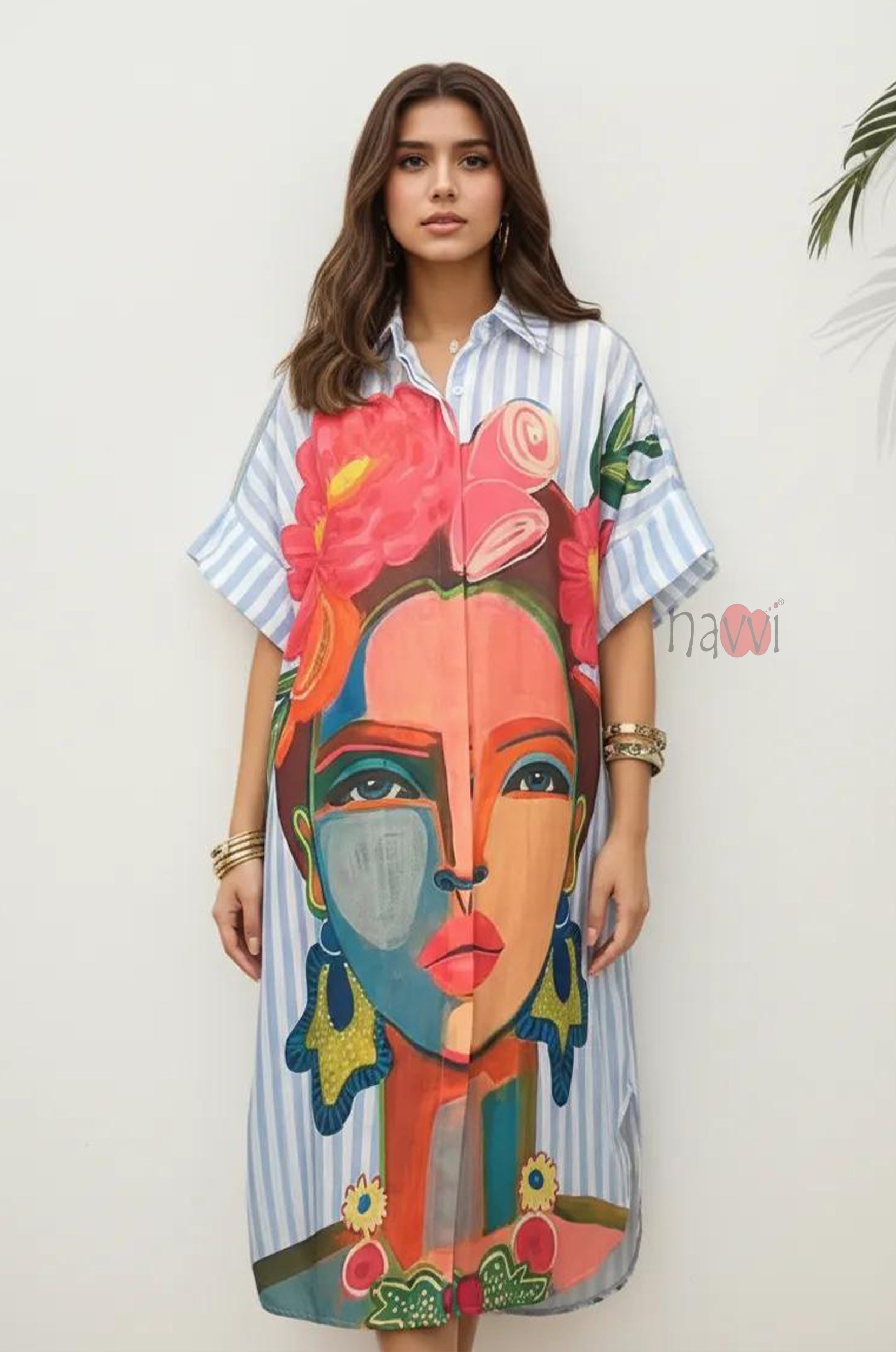 Contemporary Art Print Casual Shirt Dress