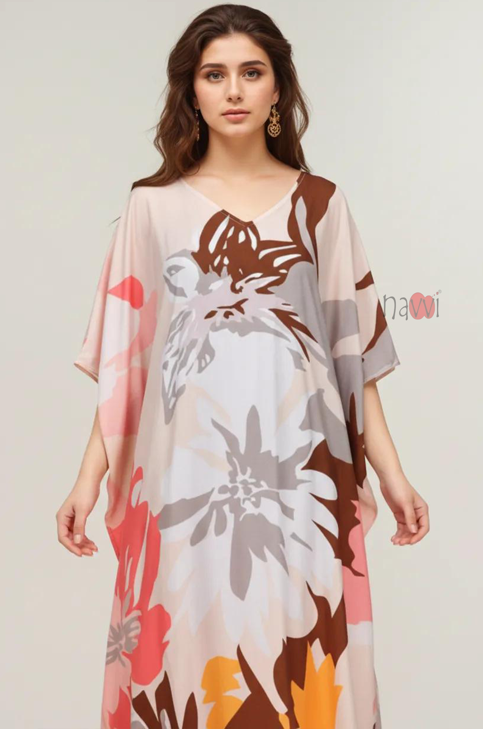 Feather Silk Crepe Maxi Kaftan Dress