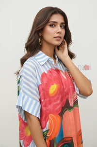 Contemporary Art Print Casual Shirt Dress