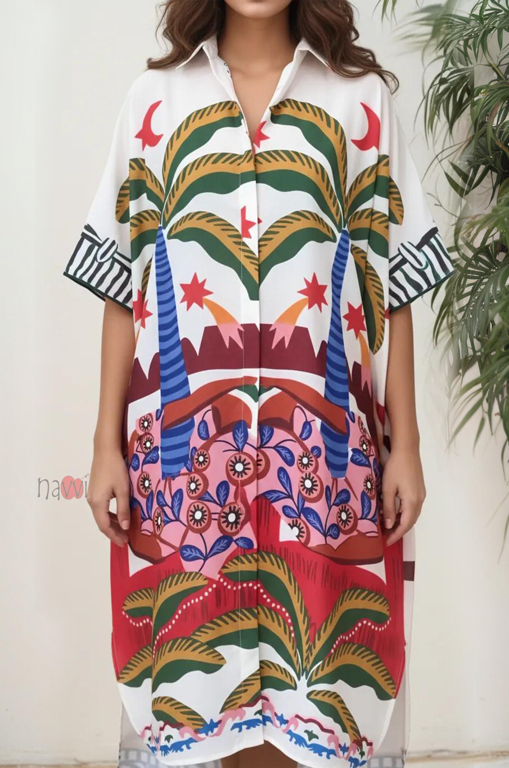 Bohemian Graphic Print Shirt Dress