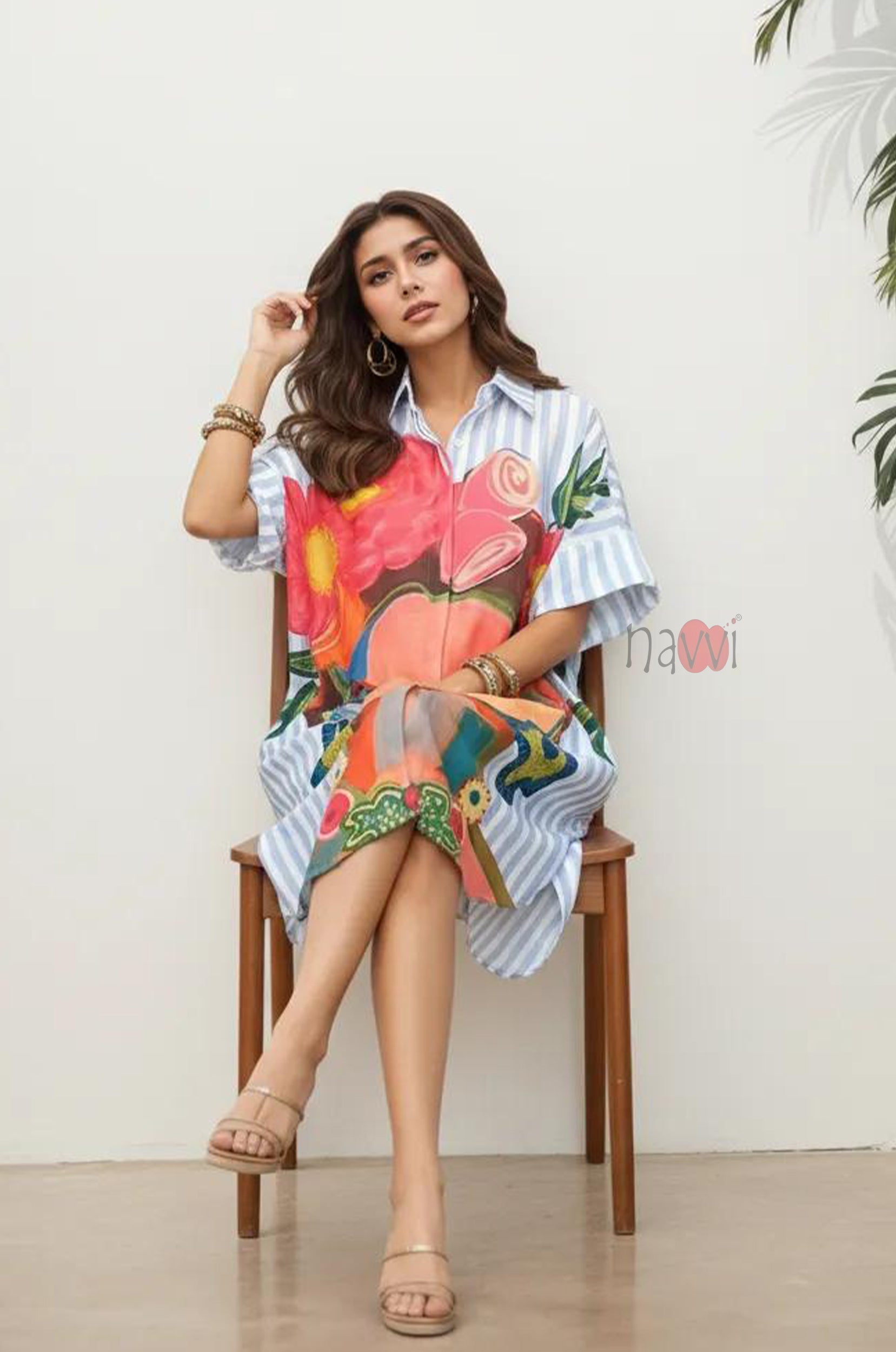 Contemporary Art Print Casual Shirt Dress