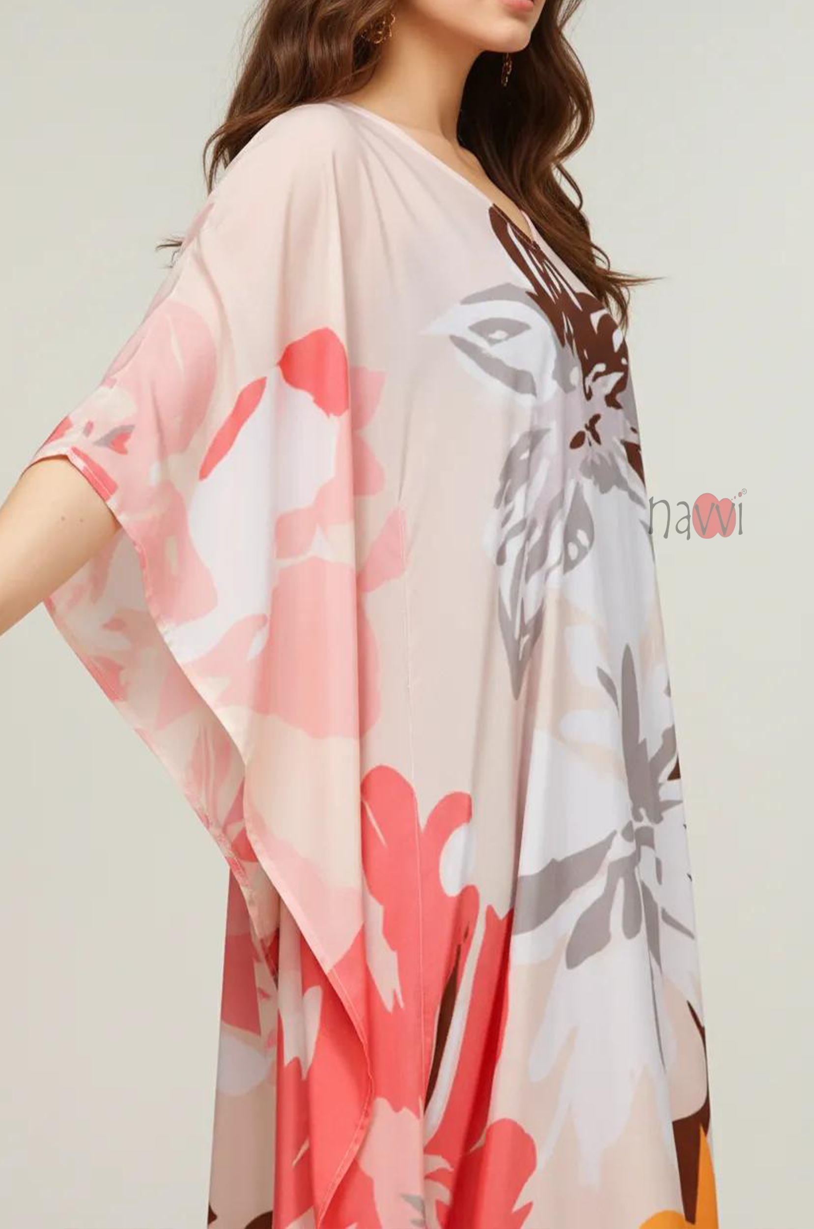 Feather Silk Crepe Maxi Kaftan Dress