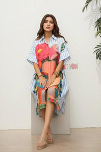 Contemporary Art Print Casual Shirt Dress