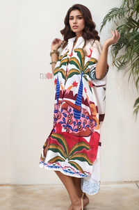 Bohemian Graphic Print Shirt Dress