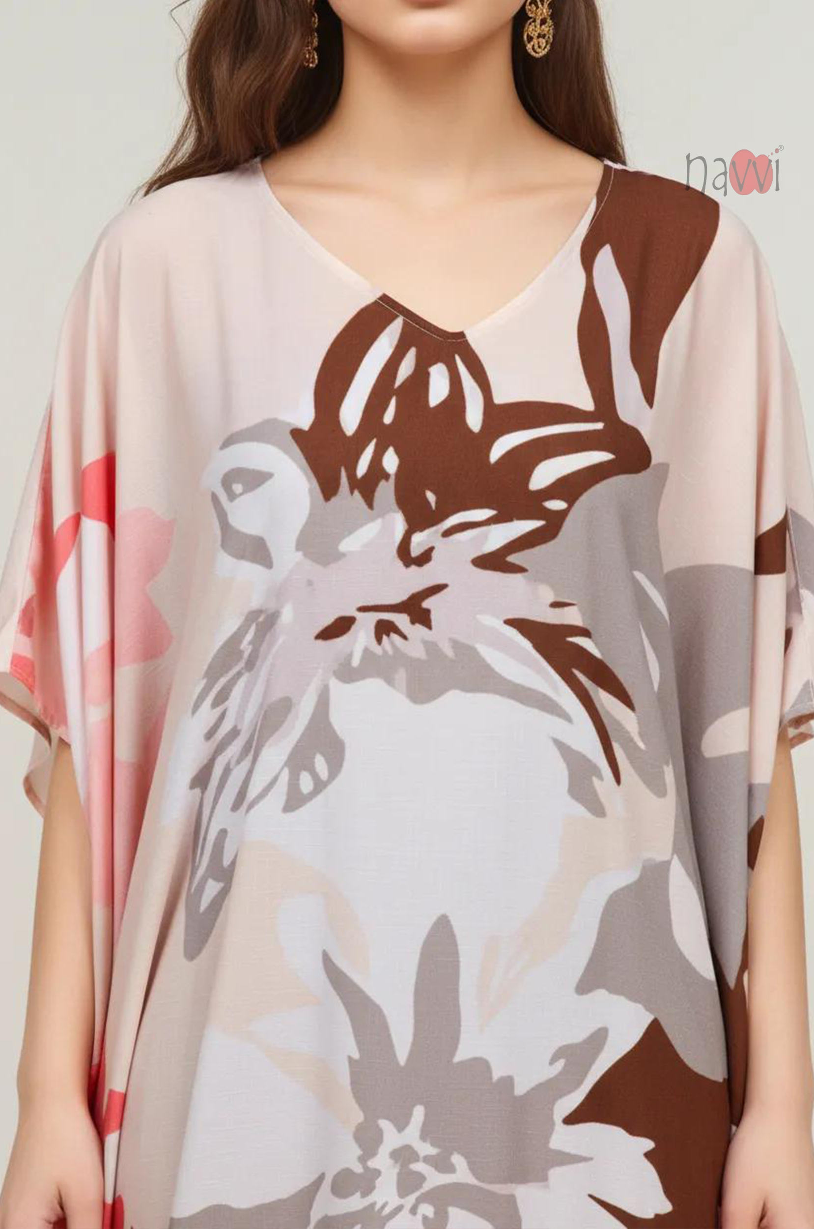 Feather Silk Crepe Maxi Kaftan Dress