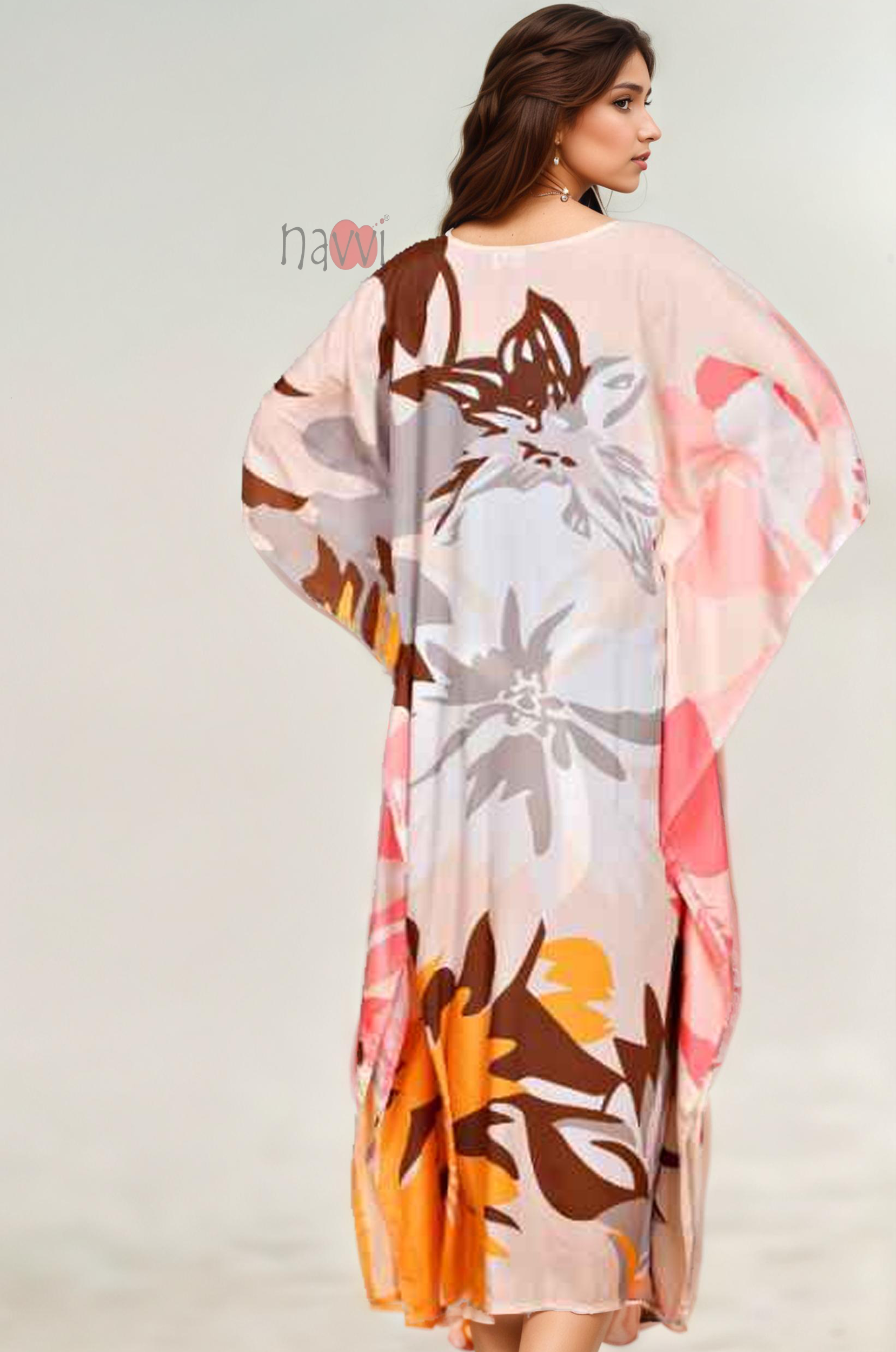 Feather Silk Crepe Maxi Kaftan Dress