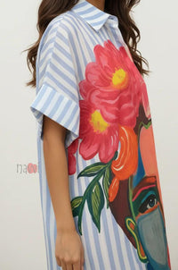 Contemporary Art Print Casual Shirt Dress