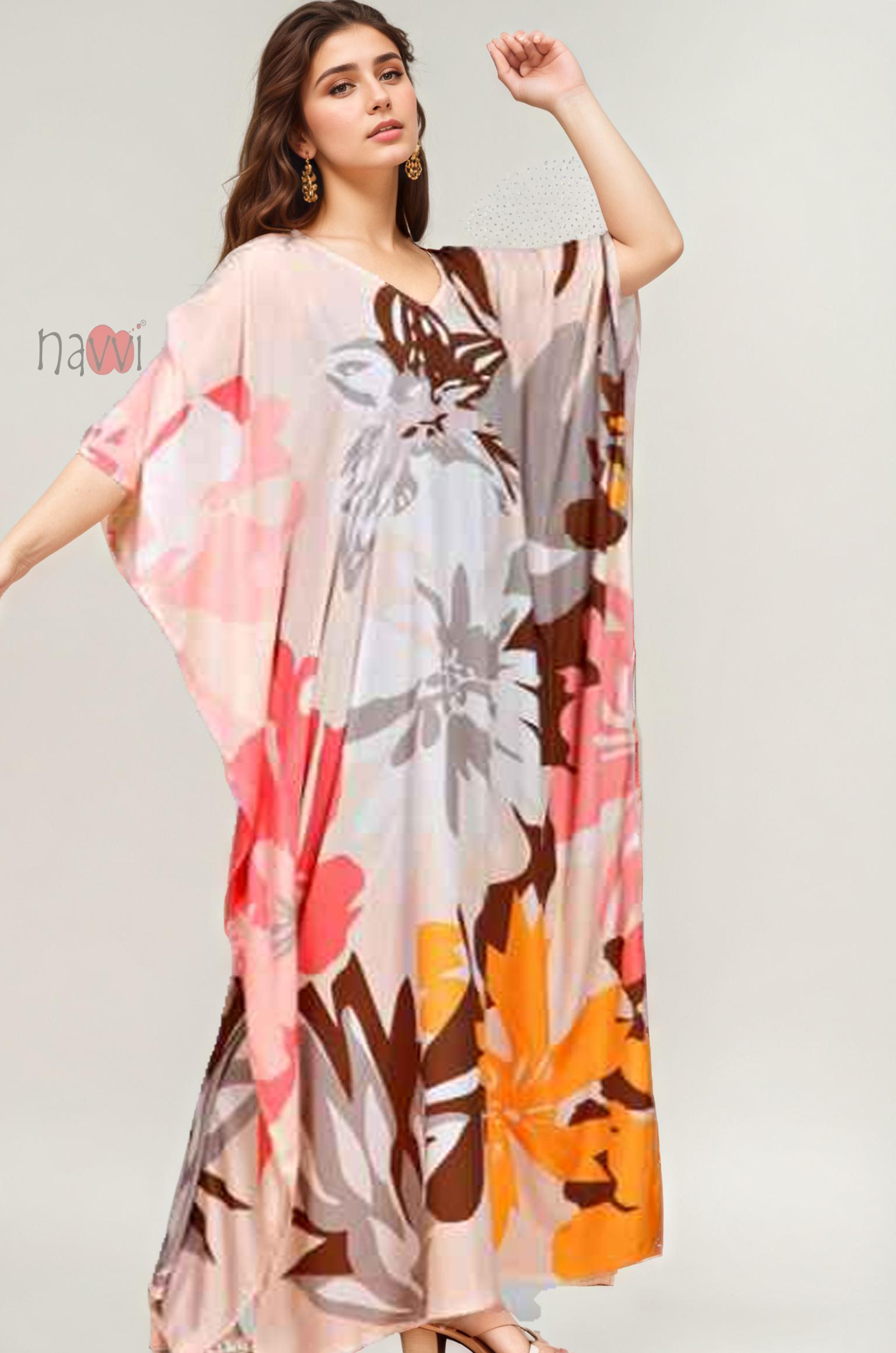 Feather Silk Crepe Maxi Kaftan Dress